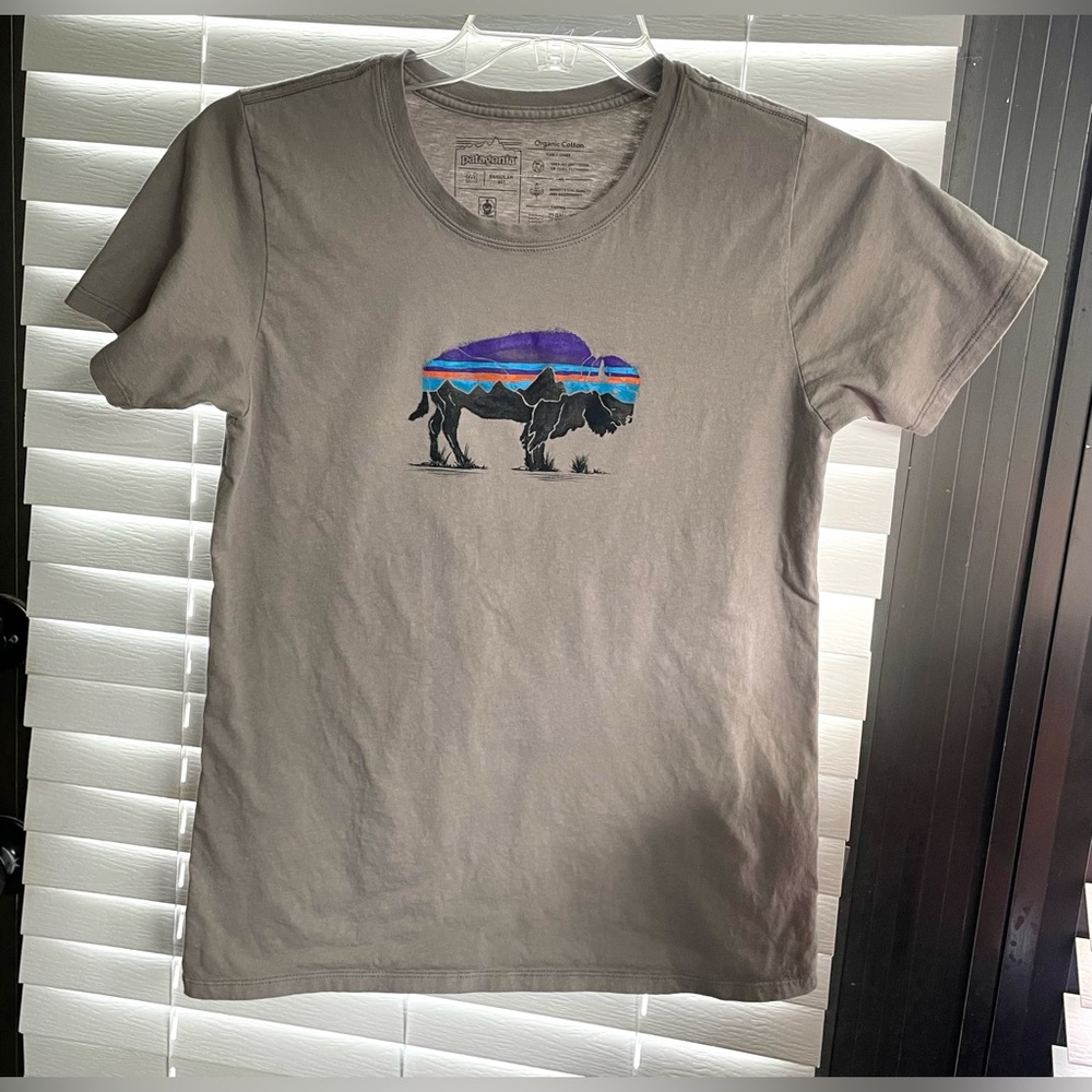 *EUC* Patagonia Fitz Roy Bison T-Shirt - Size M - Organic Cotton - Gray